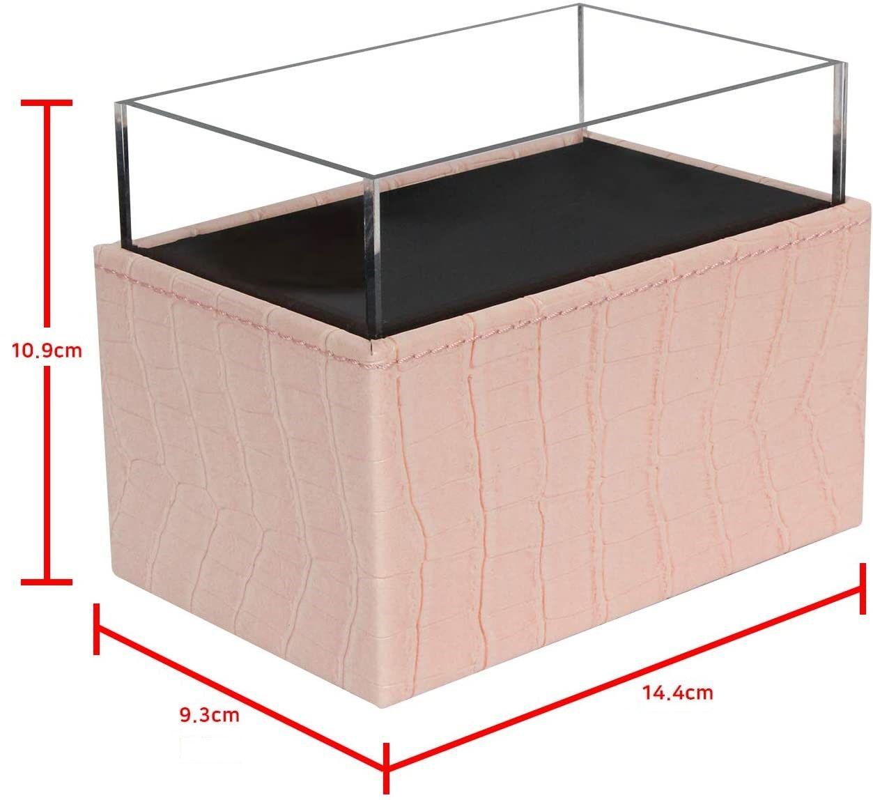 Leather Makeup Brush Cosmetic Organiser Storage Box with Pink Pearls and Acrylic Cover (Pink) - John Cootes