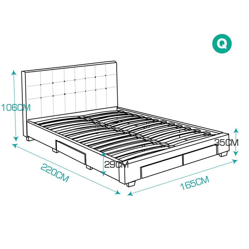 Levede Bed Frame Double King Fabric With Drawers Storage Wooden Mattress Grey - John Cootes