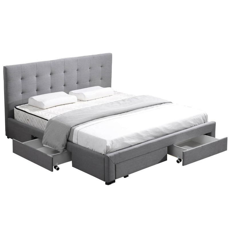 Levede Bed Frame Double King Fabric With Drawers Storage Wooden Mattress Grey - John Cootes