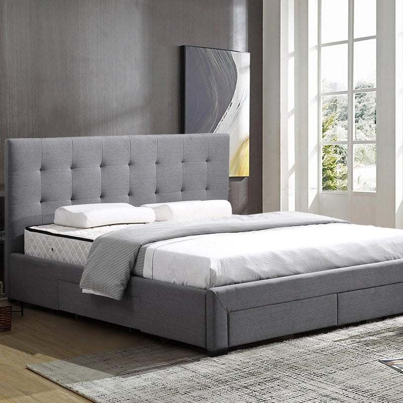 Levede Bed Frame Double King Fabric With Drawers Storage Wooden Mattress Grey - John Cootes