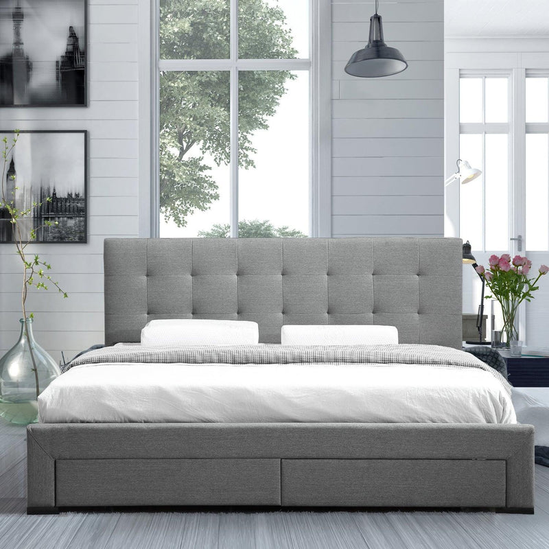 Levede Bed Frame Double King Fabric With Drawers Storage Wooden Mattress Grey - John Cootes