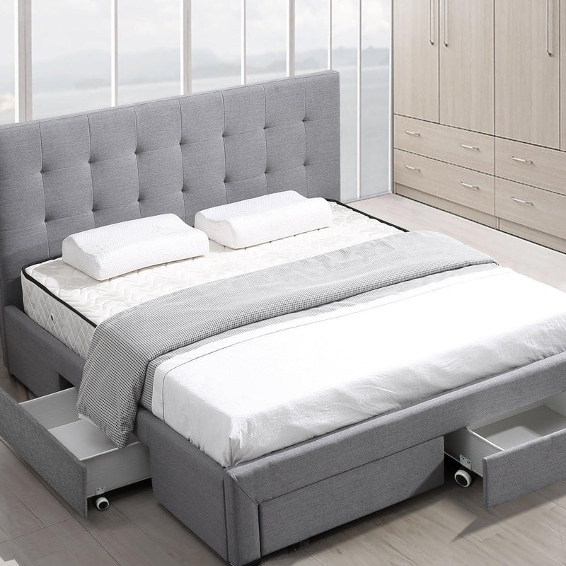 Levede Bed Frame Double King Fabric With Drawers Storage Wooden Mattress Grey - John Cootes