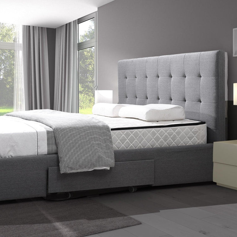 Levede Bed Frame Double King Fabric With Drawers Storage Wooden Mattress Grey - John Cootes