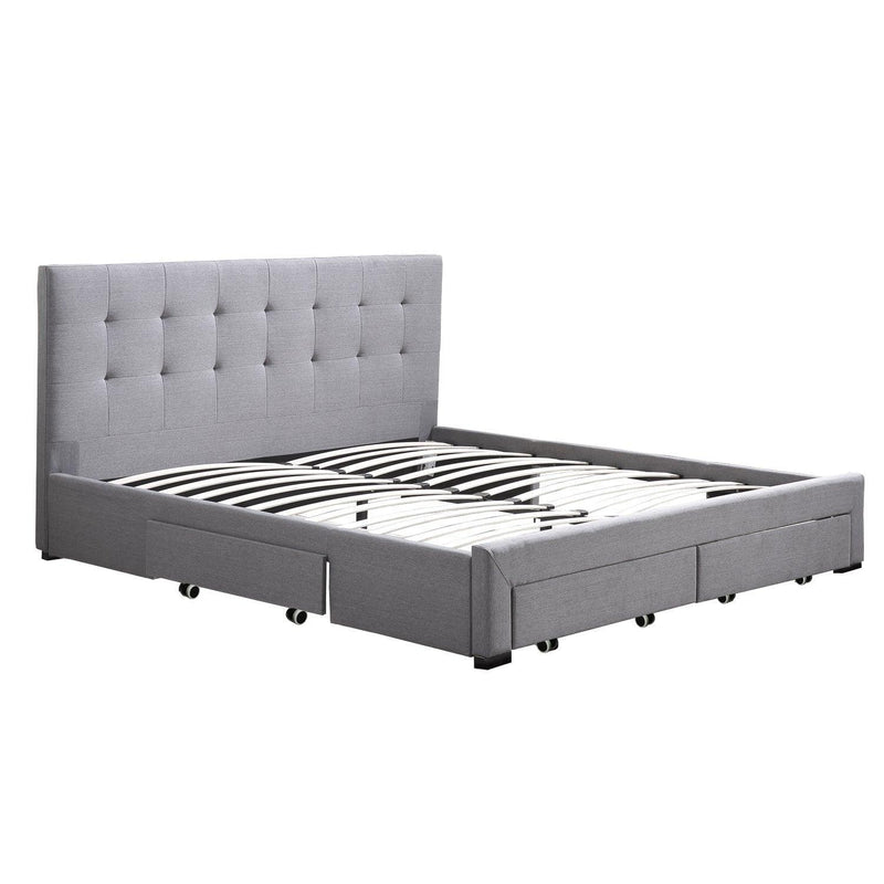 Levede Bed Frame Double King Fabric With Drawers Storage Wooden Mattress Grey - John Cootes