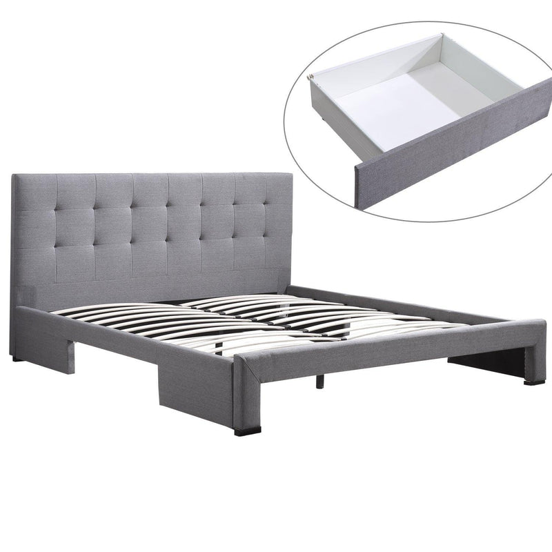 Levede Bed Frame Double King Fabric With Drawers Storage Wooden Mattress Grey - John Cootes