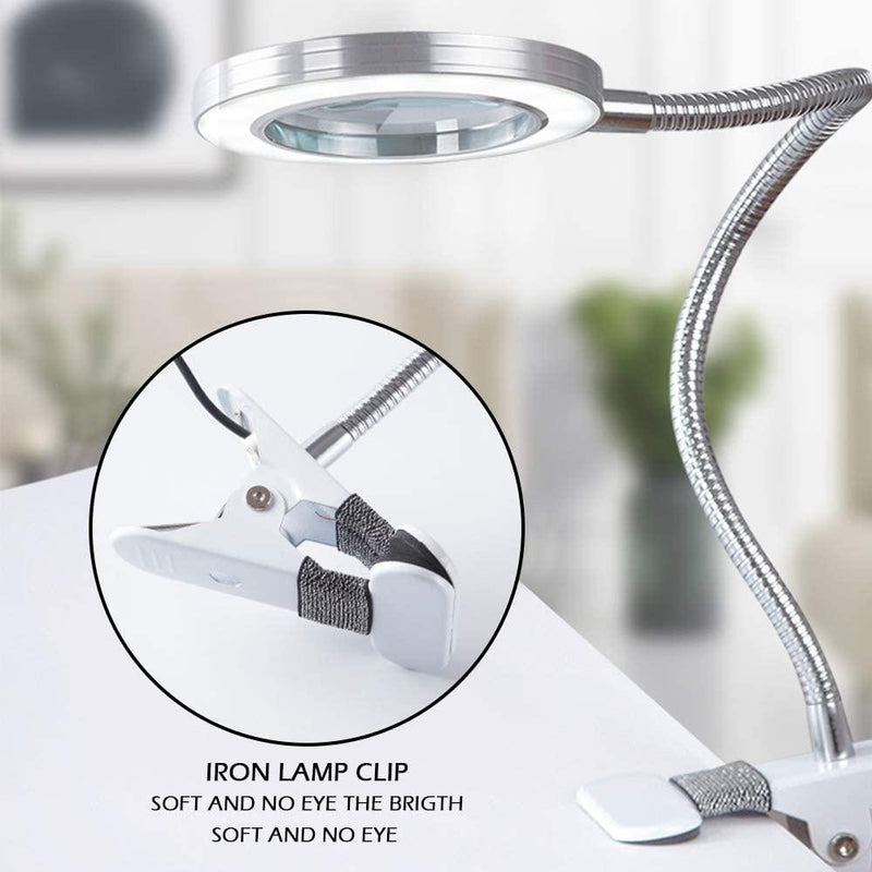 Lighting LED 8X Magnifying Lamp with Metal Clamp 360&deg; Flexible Gooseneck and USB Plug Design for Tattoo, Manicure and Reading - John Cootes