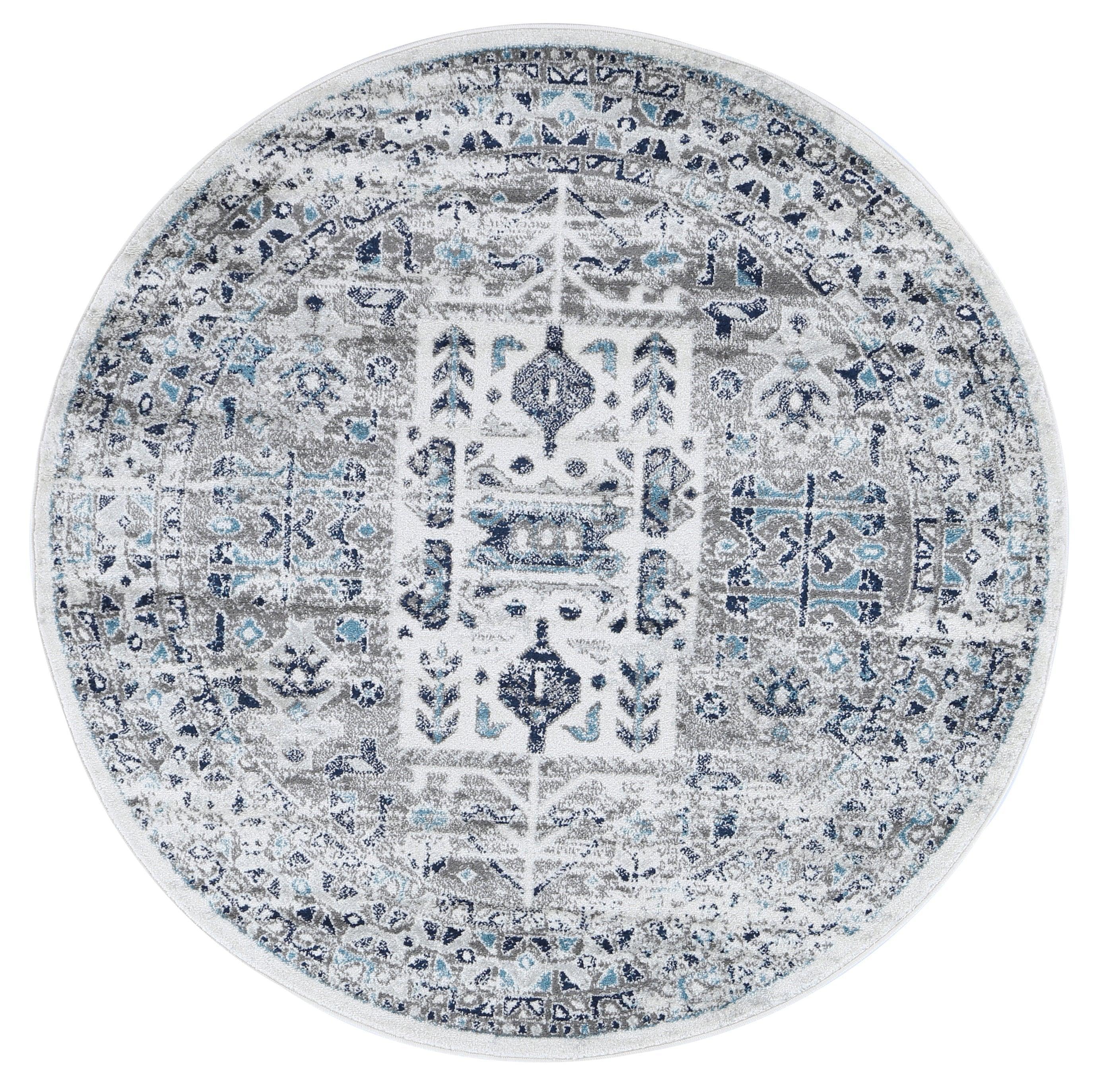 Ligures Cream Blue Traditional Rug 200X200cm Round - John Cootes