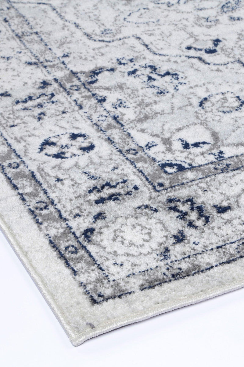 Ligures Cream Navy Floral Rug 80X300cm - John Cootes