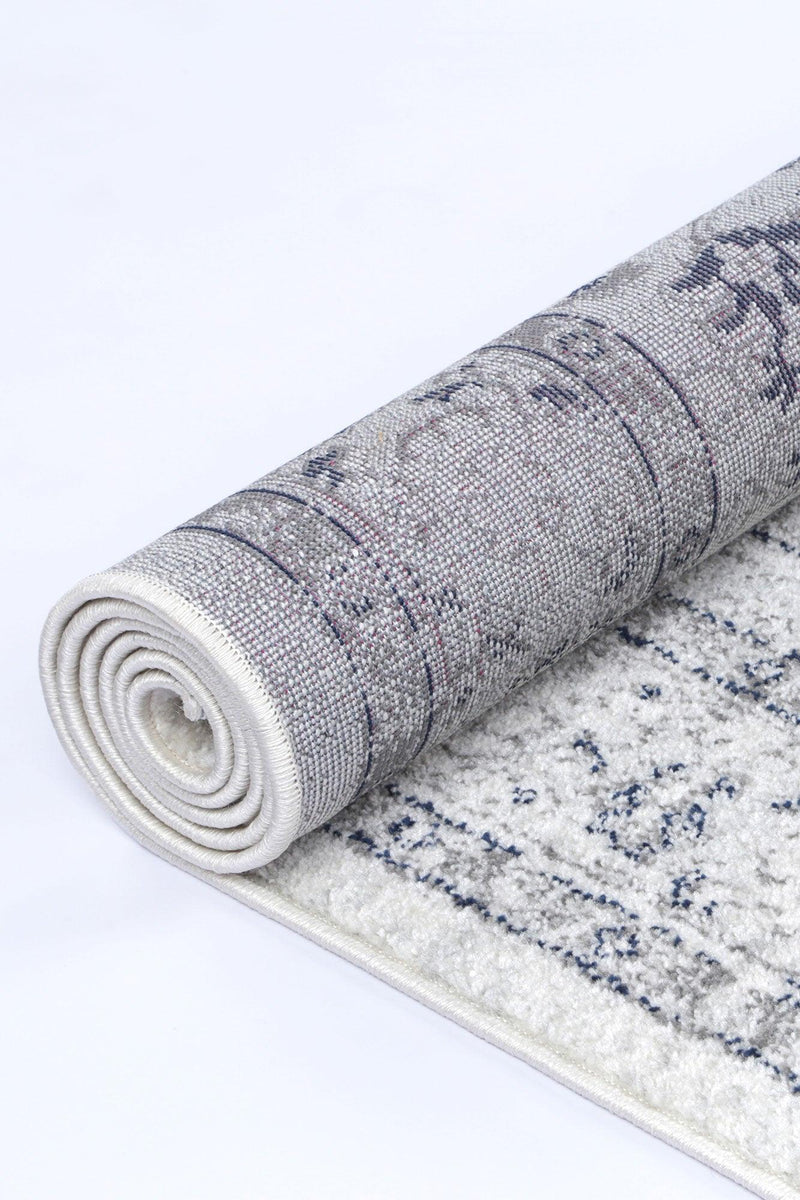 Ligures Cream Navy Floral Rug 80X300cm - John Cootes