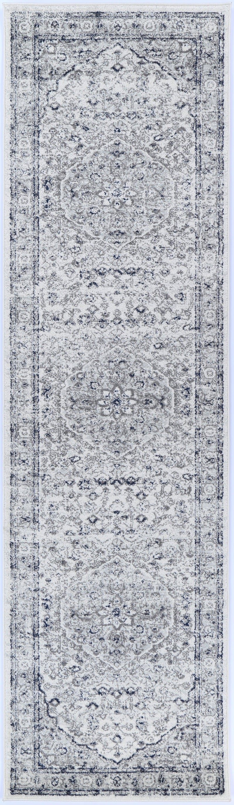 Ligures Cream Navy Floral Rug 80X300cm - John Cootes