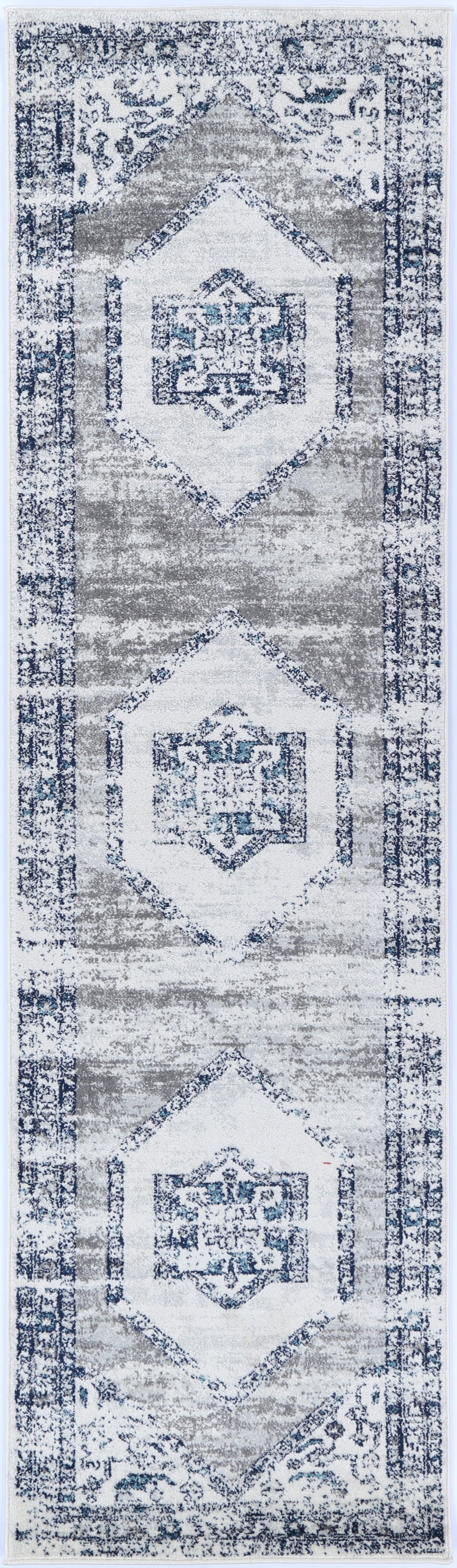 Ligures Navy Cream Ancient Rug 80X300cm - John Cootes