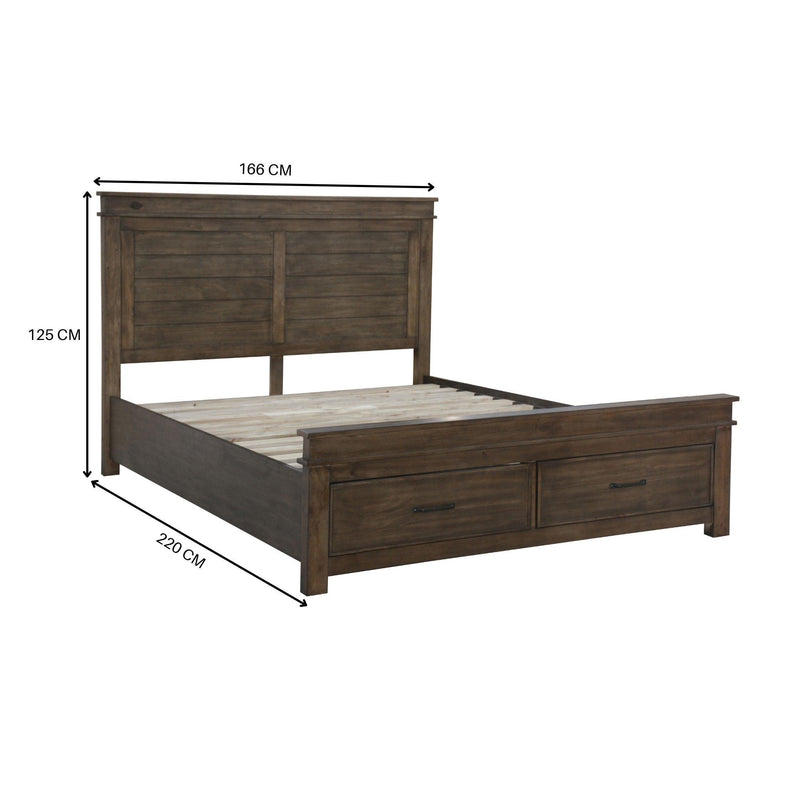 Lily Bed Frame Queen Size Timber Mattress Base With Storage Drawers -Rustic Grey - John Cootes