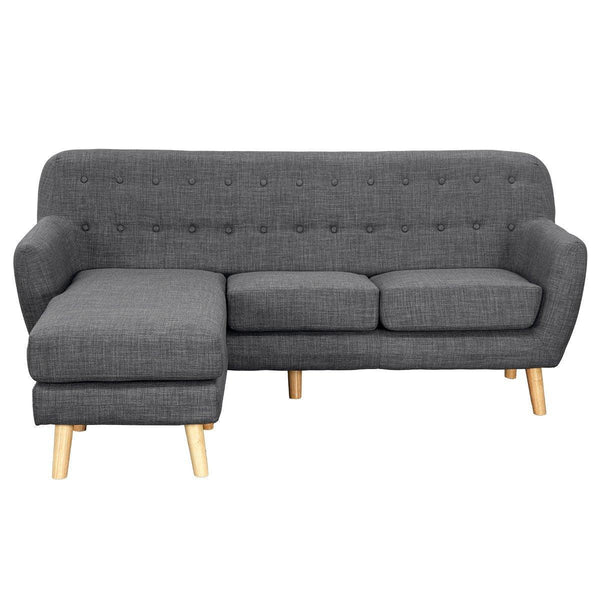 Linen Corner Wooden Sofa Couch Lounge L-shaped with Chaise - Dark Grey - John Cootes