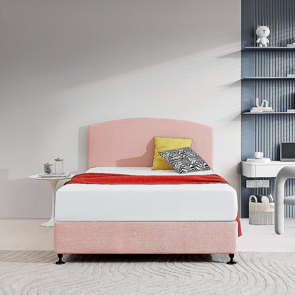 Linen Fabric Double Bed Curved Headboard Bedhead - Pale Pink - John Cootes