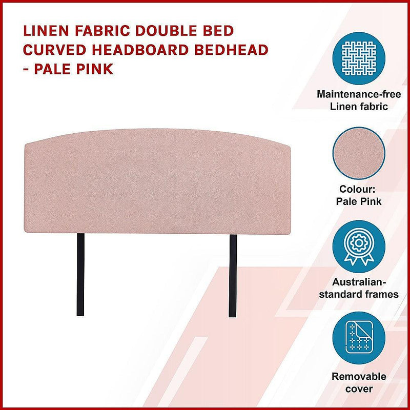 Linen Fabric Double Bed Curved Headboard Bedhead - Pale Pink - John Cootes