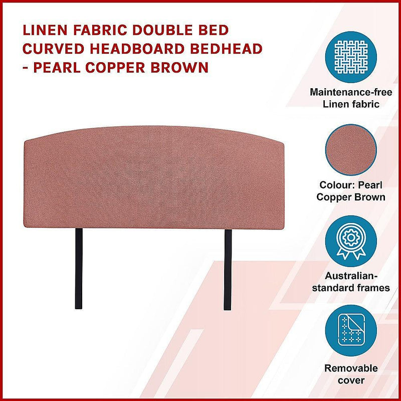 Linen Fabric Double Bed Curved Headboard Bedhead - Pearl Copper Brown - John Cootes