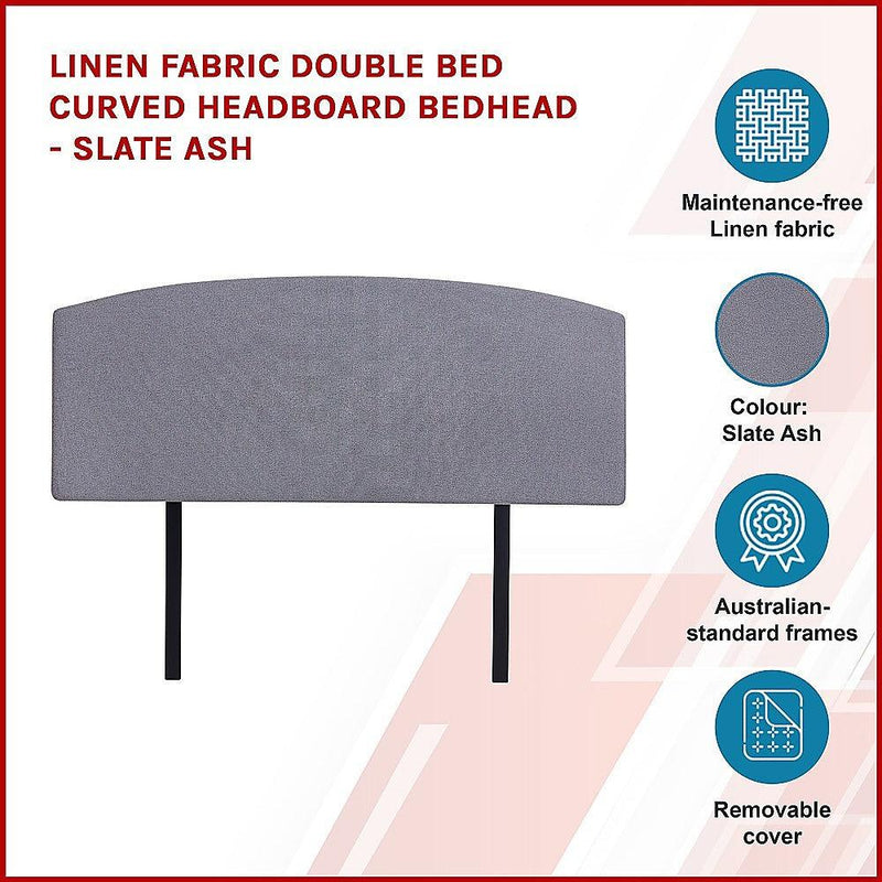 Linen Fabric Double Bed Curved Headboard Bedhead - Slate Ash - John Cootes