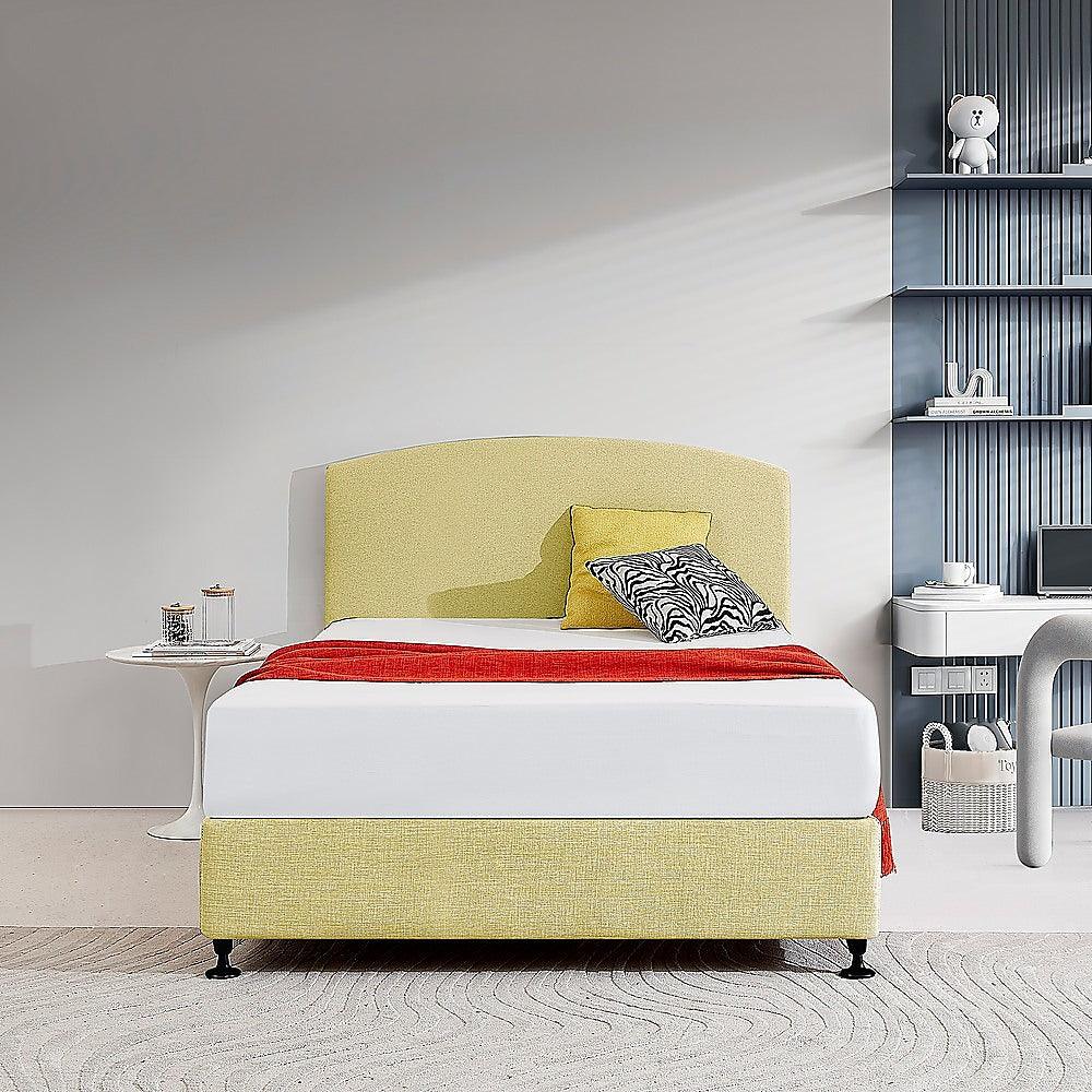 Linen Fabric Double Bed Curved Headboard Bedhead - Sulfur Yellow - John Cootes