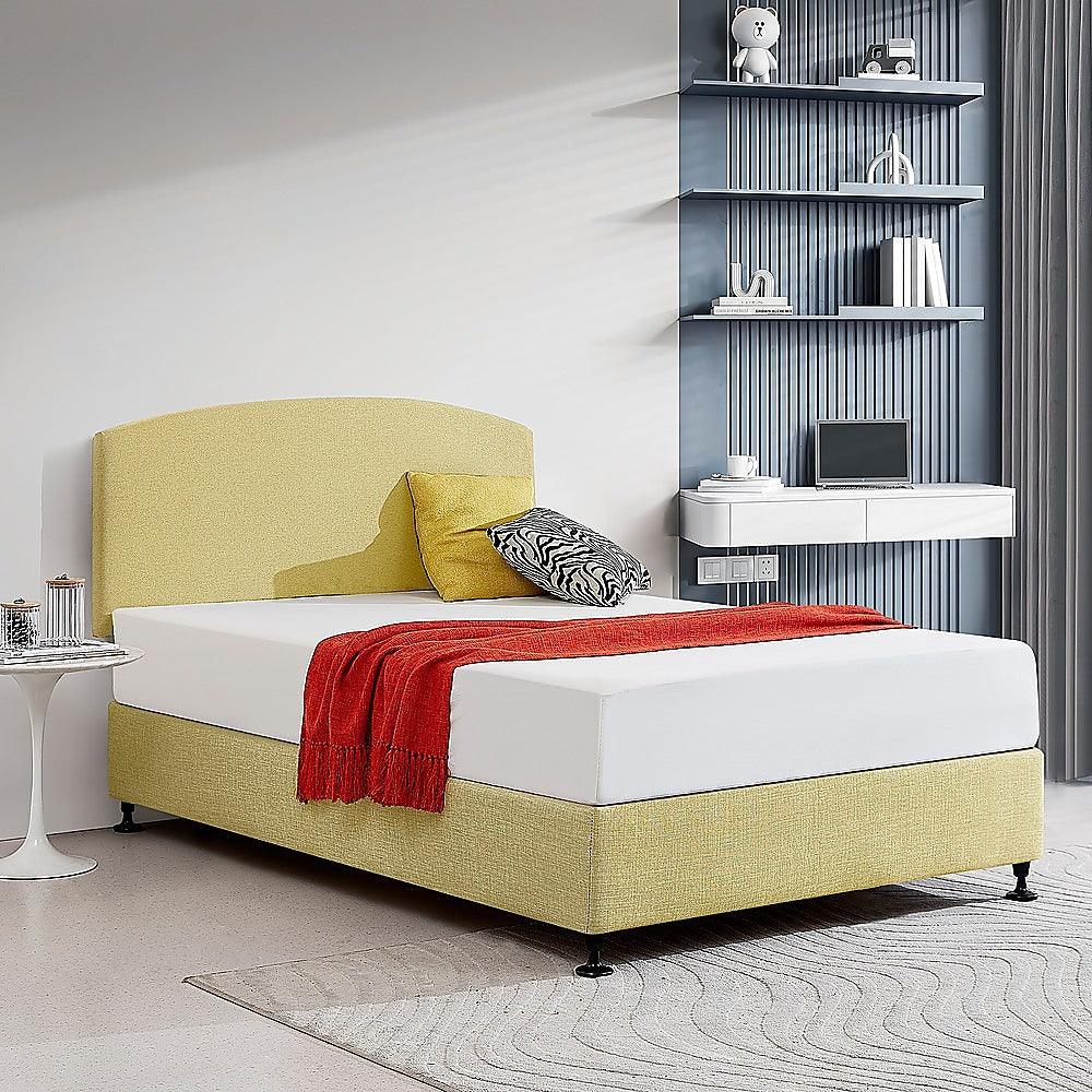 Linen Fabric Double Bed Curved Headboard Bedhead - Sulfur Yellow - John Cootes