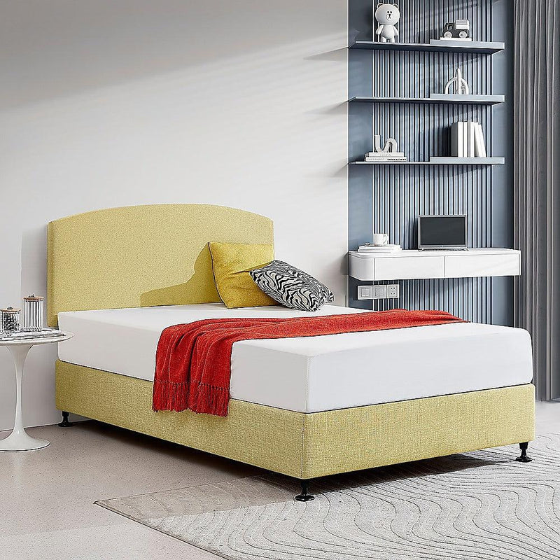 Linen Fabric Double Bed Curved Headboard Bedhead - Sulfur Yellow - John Cootes