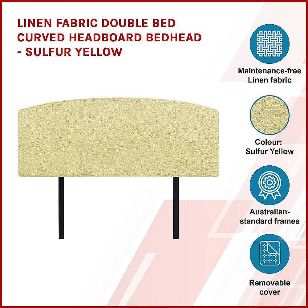 Linen Fabric Double Bed Curved Headboard Bedhead - Sulfur Yellow - John Cootes