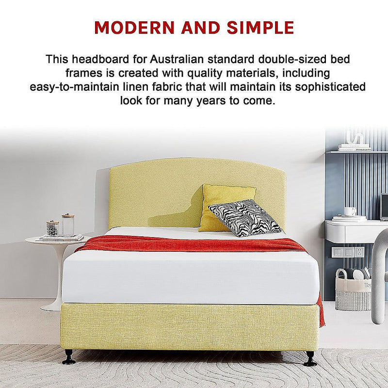 Linen Fabric Double Bed Curved Headboard Bedhead - Sulfur Yellow - John Cootes