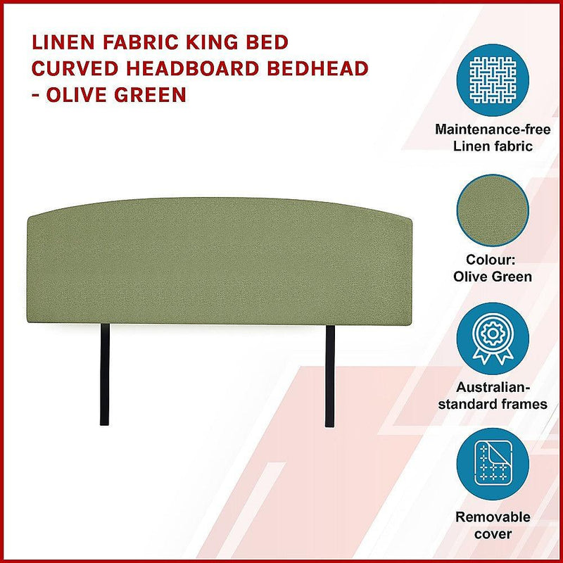 Linen Fabric King Bed Curved Headboard Bedhead - Olive Green - John Cootes