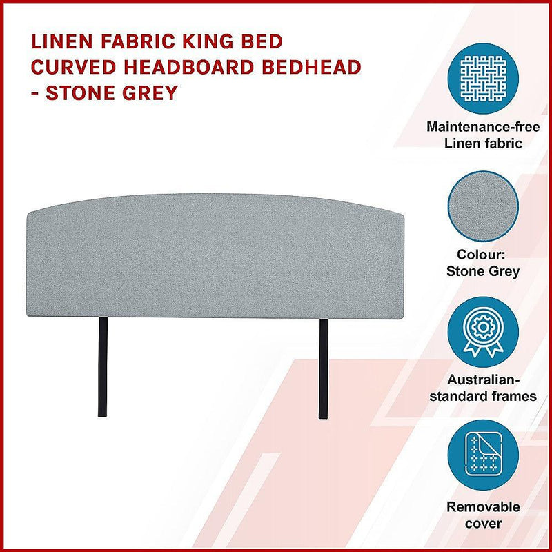 Linen Fabric King Bed Curved Headboard Bedhead - Stone Grey - John Cootes