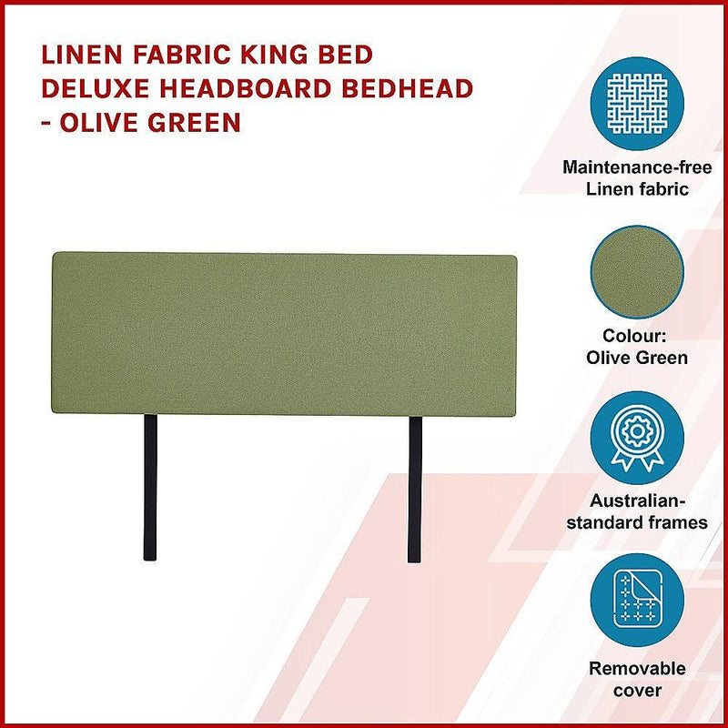 Linen Fabric King Bed Deluxe Headboard Bedhead - Olive Green - John Cootes