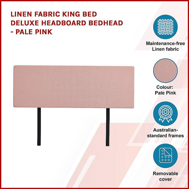 Linen Fabric King Bed Deluxe Headboard Bedhead - Pale Pink - John Cootes