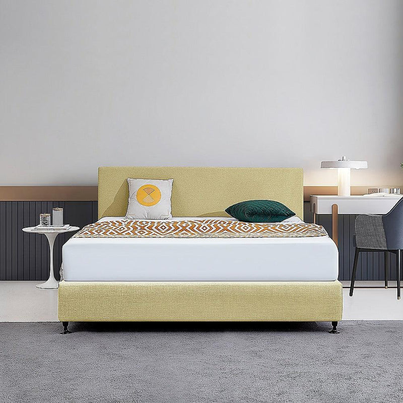 Linen Fabric King Bed Deluxe Headboard Bedhead - Sulfur Yellow - John Cootes