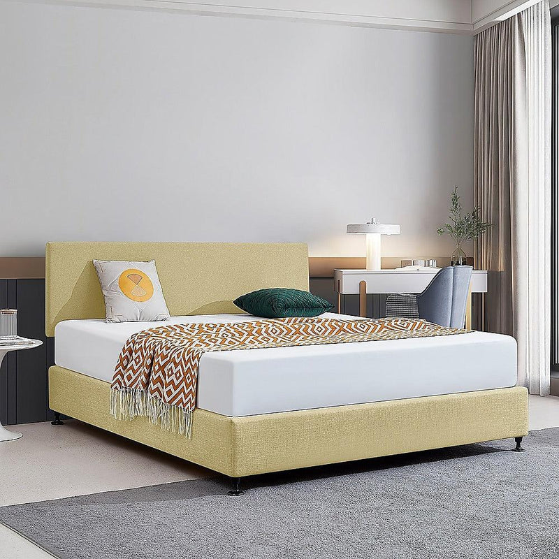 Linen Fabric King Bed Deluxe Headboard Bedhead - Sulfur Yellow - John Cootes
