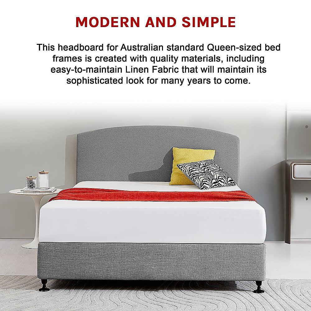 Linen Fabric Queen Bed Curved Headboard Bedhead - Night Ash - John Cootes