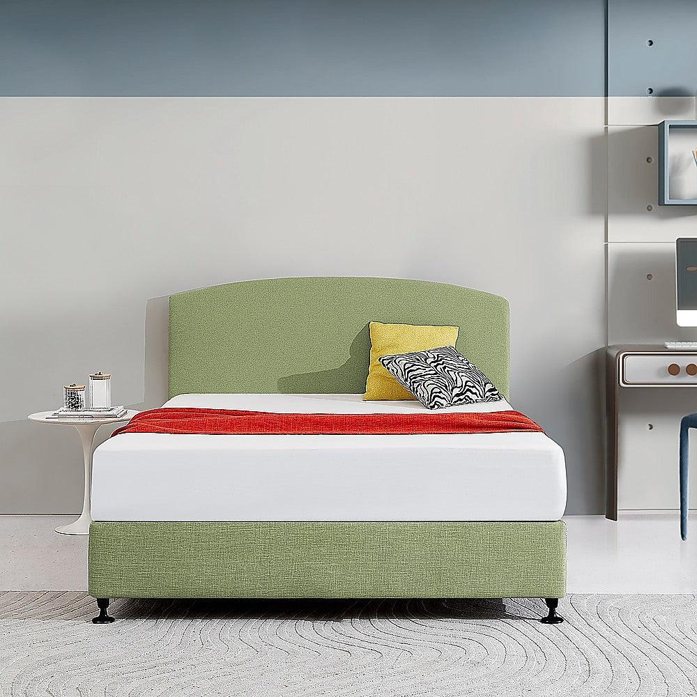 Linen Fabric Queen Bed Curved Headboard Bedhead - Olive Green - John Cootes