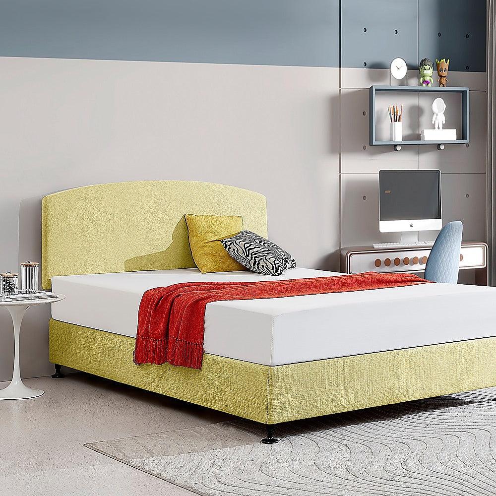 Linen Fabric Queen Bed Curved Headboard Bedhead - Sulfur Yellow - John Cootes