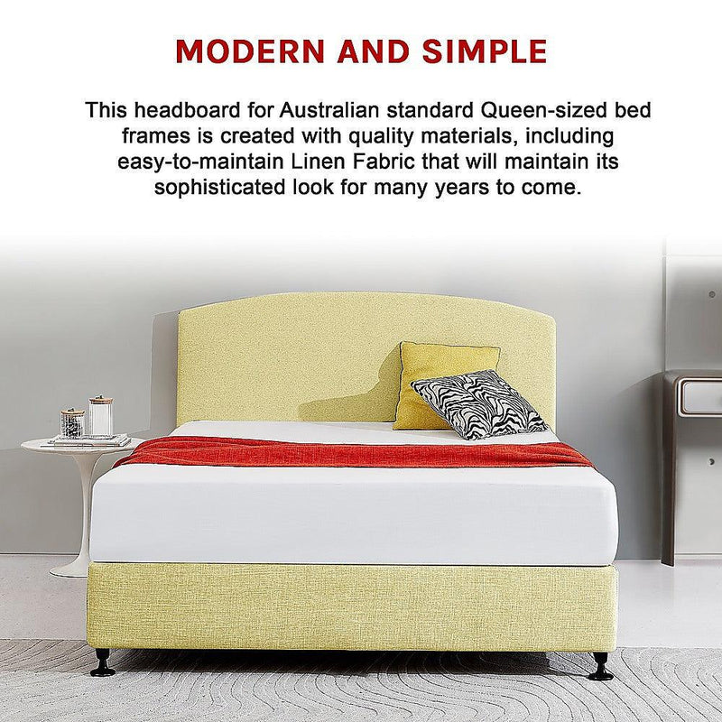Linen Fabric Queen Bed Curved Headboard Bedhead - Sulfur Yellow - John Cootes