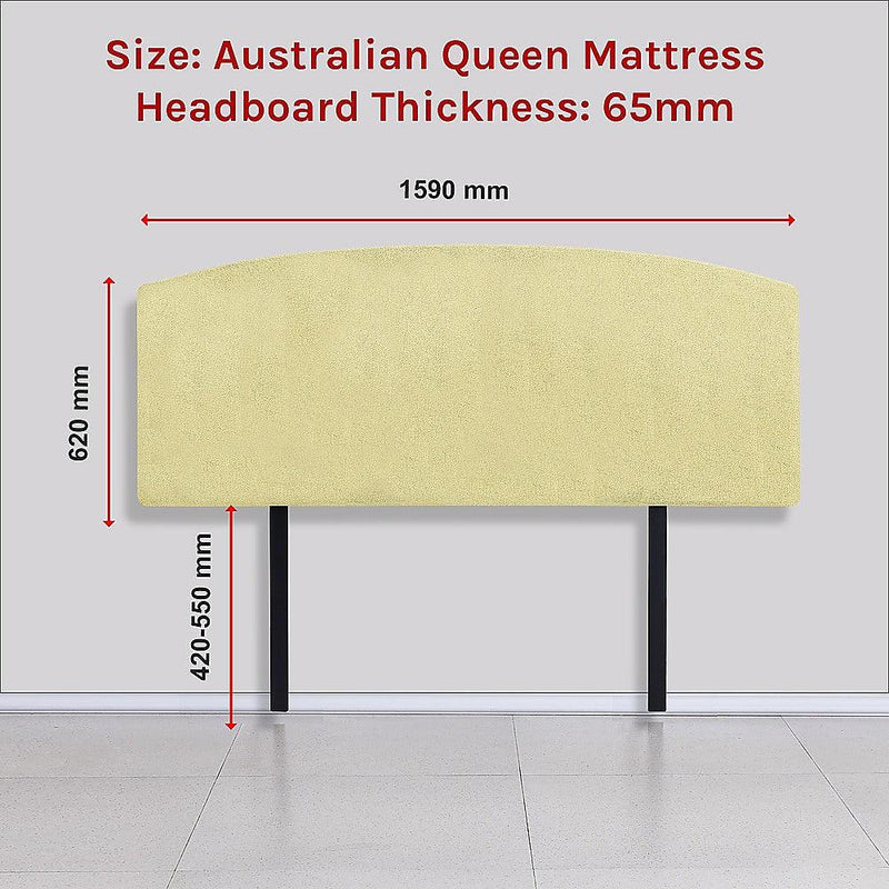 Linen Fabric Queen Bed Curved Headboard Bedhead - Sulfur Yellow - John Cootes
