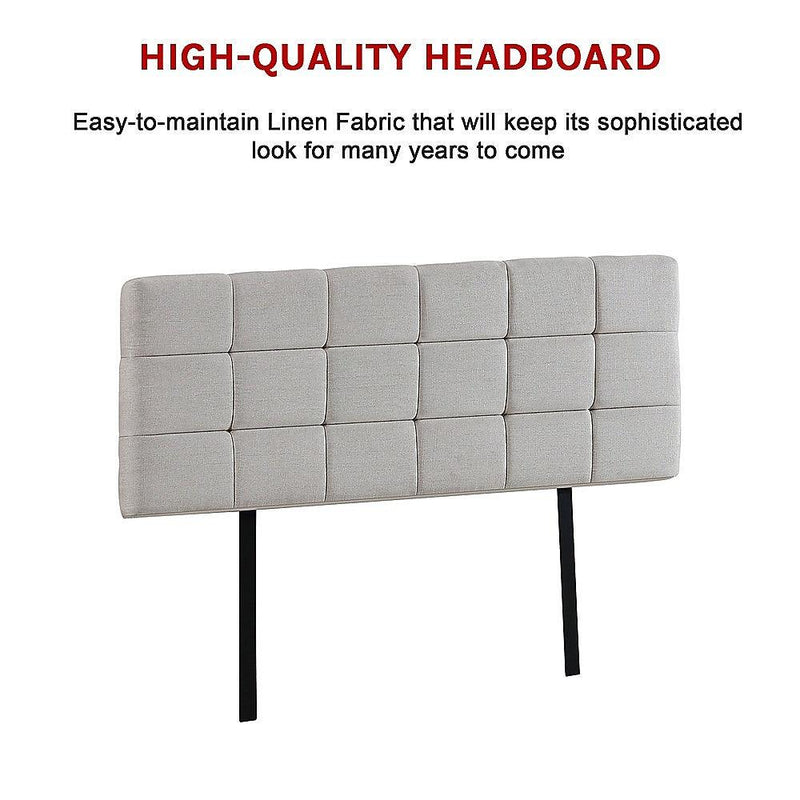 Linen Fabric Queen Bed Deluxe Headboard Bedhead - Beige - John Cootes