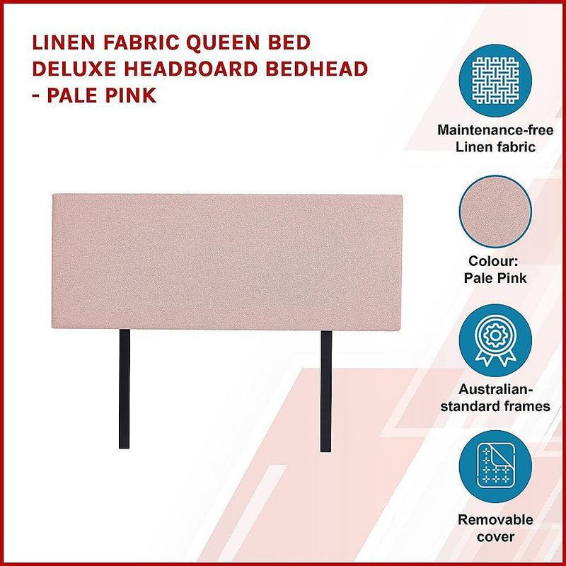 Linen Fabric Queen Bed Deluxe Headboard Bedhead - Pale Pink - John Cootes