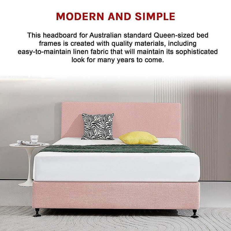 Linen Fabric Queen Bed Deluxe Headboard Bedhead - Pale Pink - John Cootes