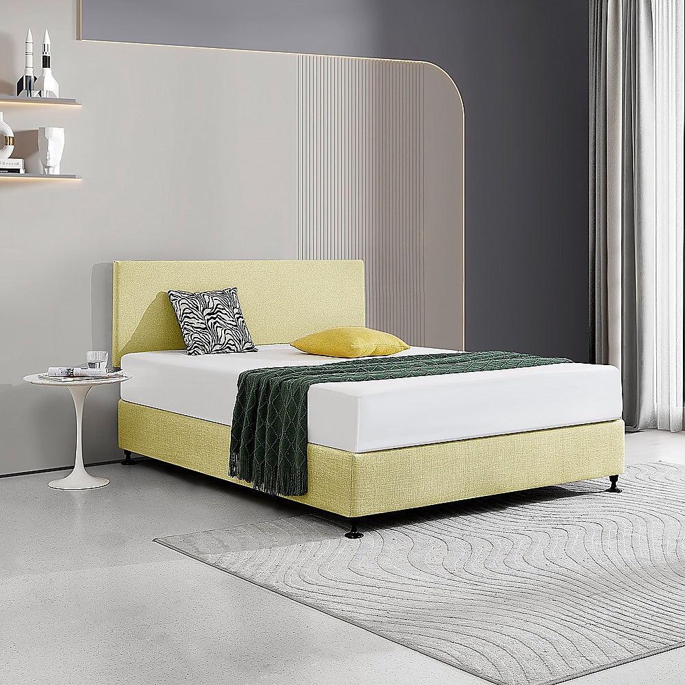 Linen Fabric Queen Bed Deluxe Headboard Bedhead - Sulfur Yellow - John Cootes