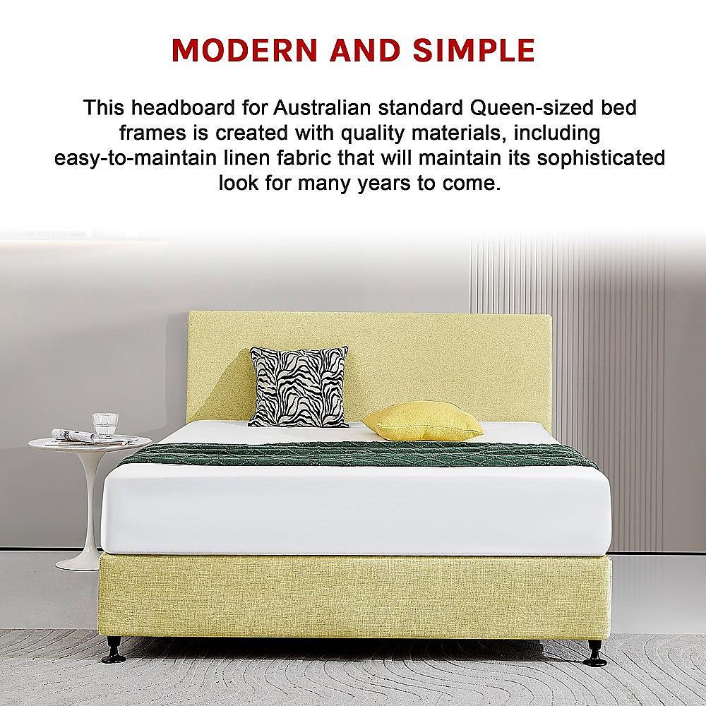 Linen Fabric Queen Bed Deluxe Headboard Bedhead - Sulfur Yellow - John Cootes