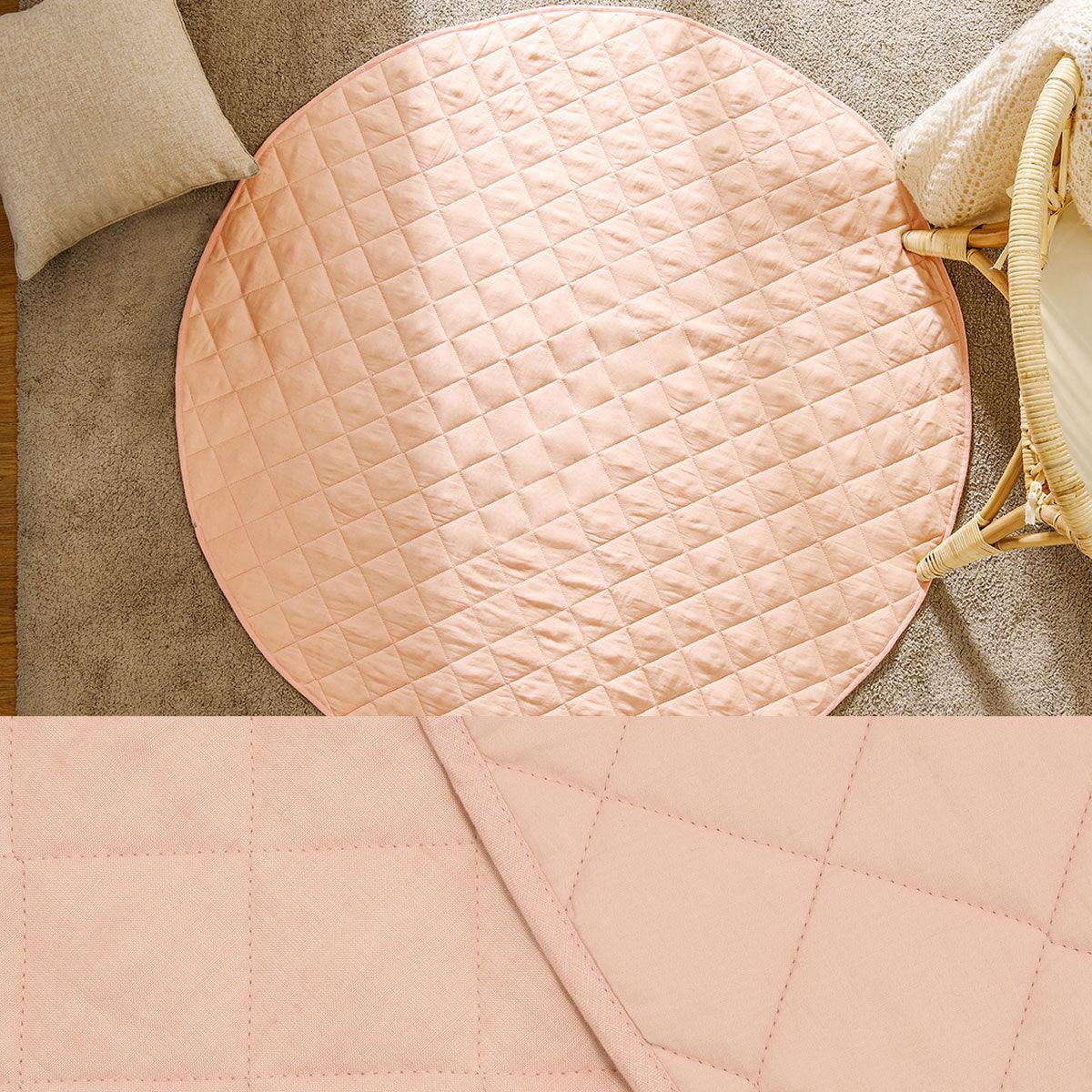 Little Gem Round Linen Cotton Baby Play Mat Peach 130cm Diameter - John Cootes