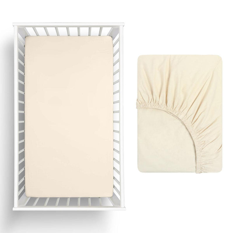 Little Gem Sand Eucalyptus Cotton Cot Fitted Sheet - John Cootes