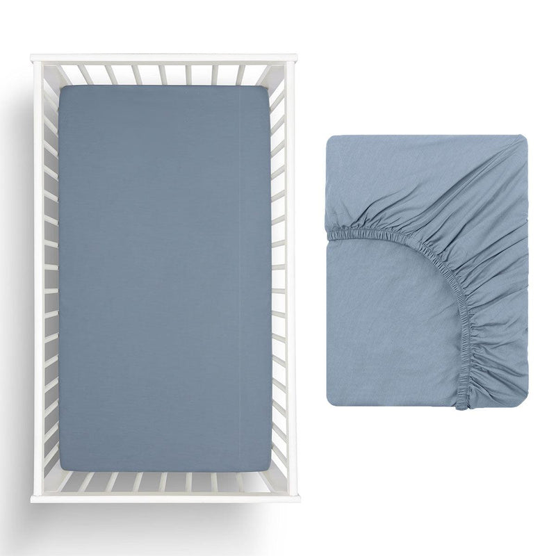 Little Gem Steel Blue Eucalyptus Cotton Cot Fitted Sheet - John Cootes