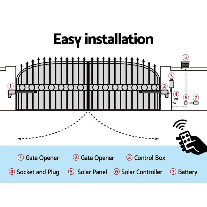 LockMaster 1000KG Swing Gate Opener Auto Solar Power Electric Kit Remote Control - John Cootes