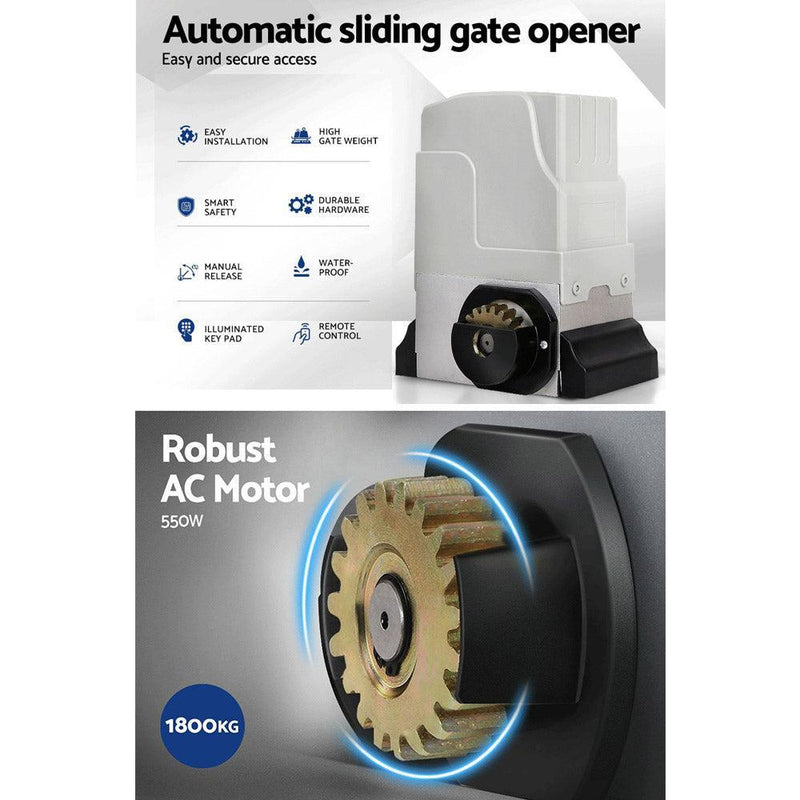 LockMaster Electric Sliding Gate Opener 1800KG Motor Kit Auto Keypad Remote 6M Rail - John Cootes