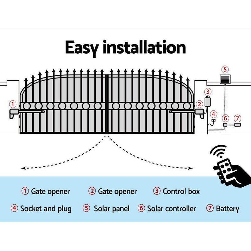 LockMaster Swing Gate Opener Auto 20W Solar Power Electric Remote Control 800KG - John Cootes