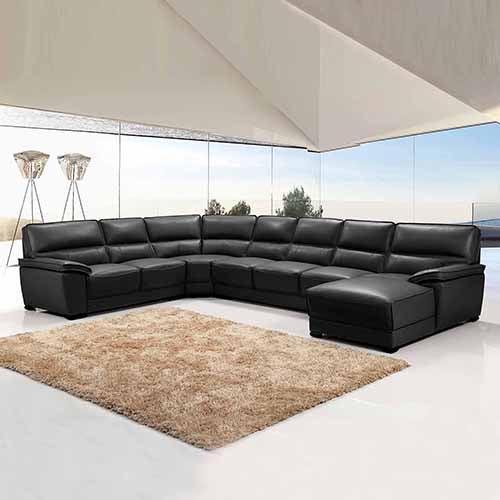 Lounge Set Luxurious 7 Seater Bonded Leather Corner Sofa Living Room Couch in Black with Chaise - John Cootes