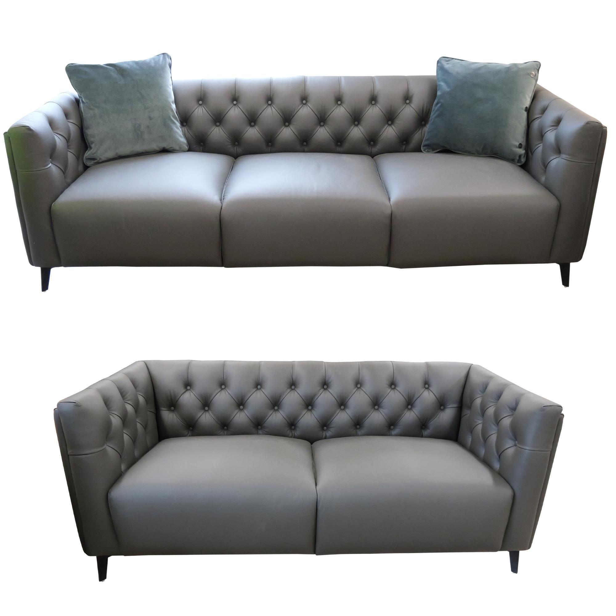 Luxe 2pc Genuine Forli Leather Sofa Set 2.5-3.5 Seater Lounge Couch -Dark Grey - John Cootes